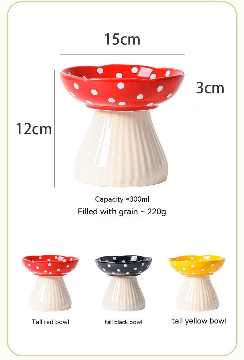 Mushroom Design Raised Ceramic Cat Bowls – Ergonomic & Stylish