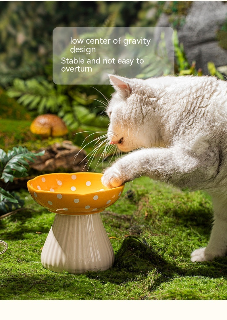 Mushroom Design Raised Ceramic Cat Bowls – Ergonomic & Stylish