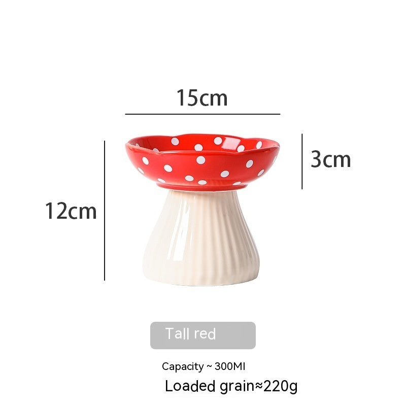 Mushroom Design Raised Ceramic Cat Bowls – Ergonomic & Stylish