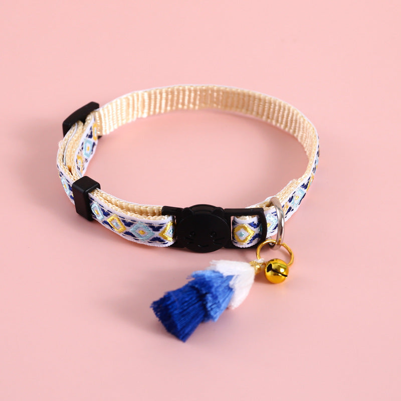 Boho Chic Double-Layer Cat Collar with Colourful Tassels & Safety Bell