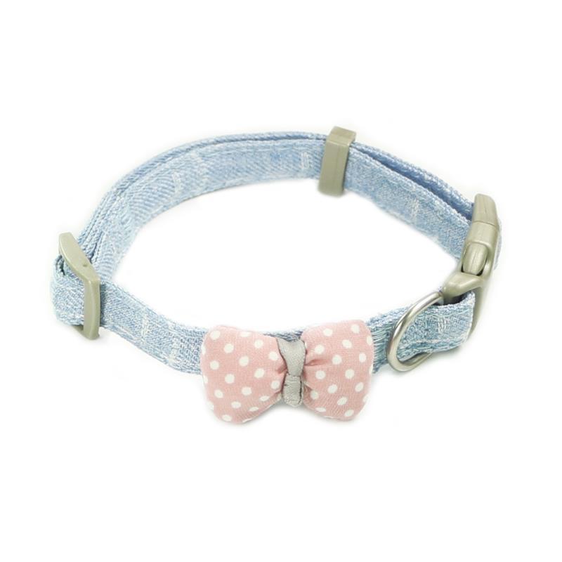 Adorable Polka Dot Bow Tie Cat Collar - Denim Style Adjustable Kitten Collar