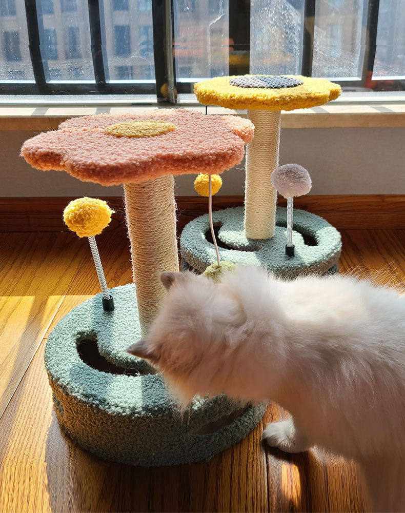 Interactive Cat Scratching Post - Flower Design with Multiple Play Features