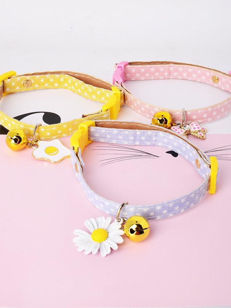 Kawaii Cat Collar with Bell & Charm - Adjustable Polka Dot Safety Collar for Cats