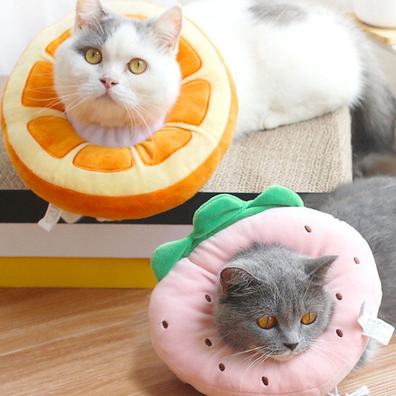 Adorable Fruit Recovery Collar for Cats - Soft Cotton E-Collar Alternative with Adjustable Fit