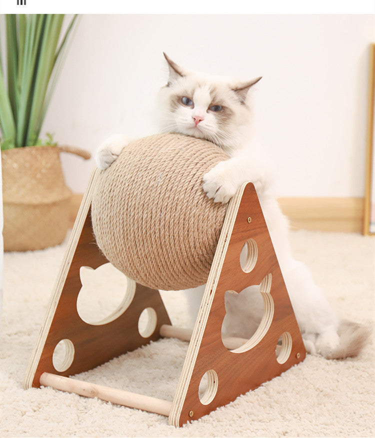Solid Wood Cat Climbing Frame with Spinning Ball - Wear-Resistant Claw Care Tower