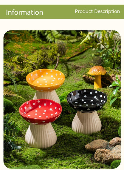 Mushroom Design Raised Ceramic Cat Bowls – Ergonomic & Stylish