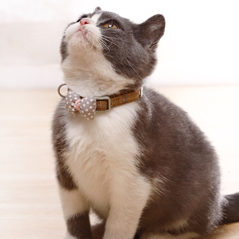 Adorable Polka Dot Bow Tie Cat Collar - Denim Style Adjustable Kitten Collar