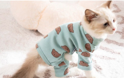 Four-Sleeve Striped Cat Outfit - Full Coverage Casual Wear with Bold Patterns