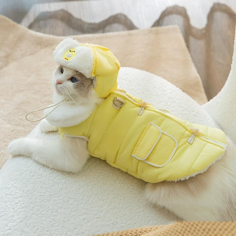 Adorable Animal Character Winter Vest & Beanie Set - Ultra-Soft Padded Cat Costume