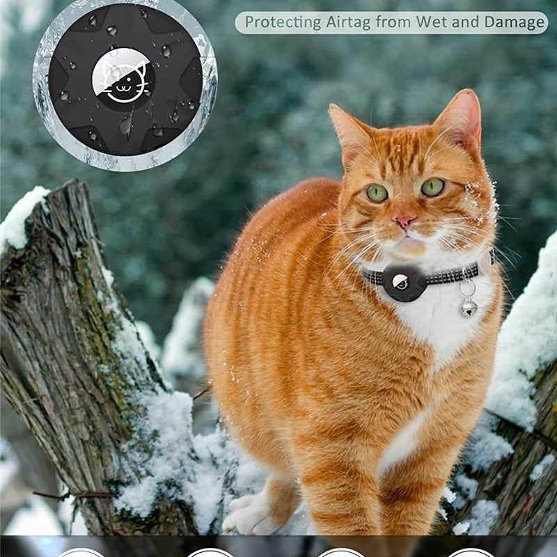 Reflective Cat Collar with AirTag Holder - Adjustable Safety Collar with Bell and Breakaway Buckle