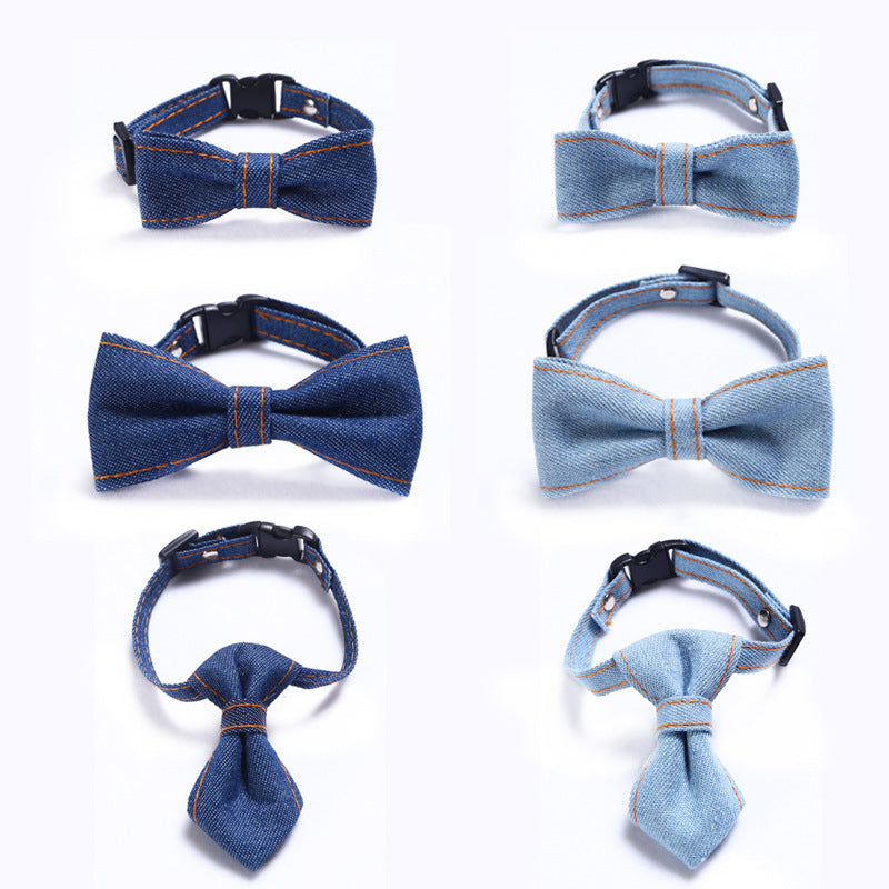 Premium Denim Cat Collar Set - Bow Tie & Necktie Styles for Dapper Felines