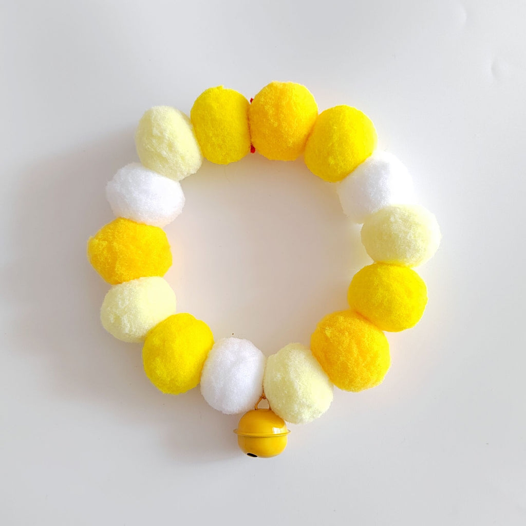 Adorable Pom Pom Cat Collar with Bell - Fluffy Gradient Color Party Collar