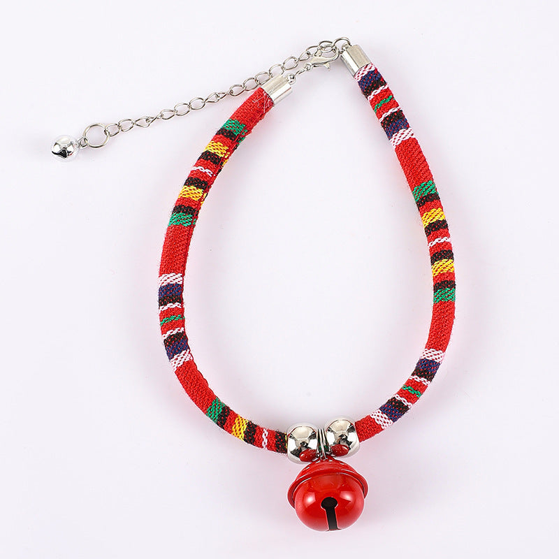 Boho Woven Cat Collar with Bell - Colorful Ethnic Pattern Adjustable Collar