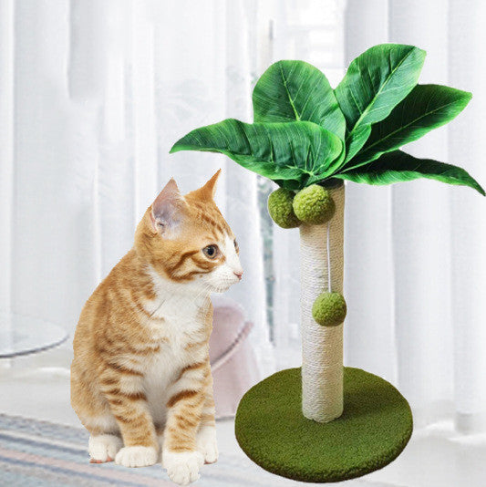 Tropical Paradise Cat Tree - Natural Sisal Scratching Post with Hanging Fruit Toys & Lush Foliage