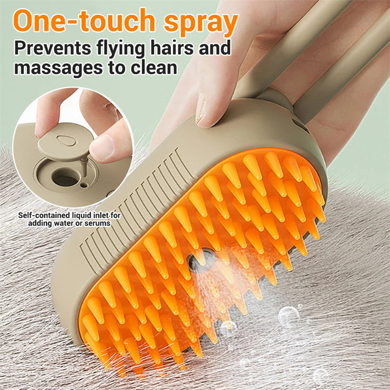 USB Rechargeable Steam Cat Grooming Brush - 3-in-1 Electric Deshedding & Massage Tool