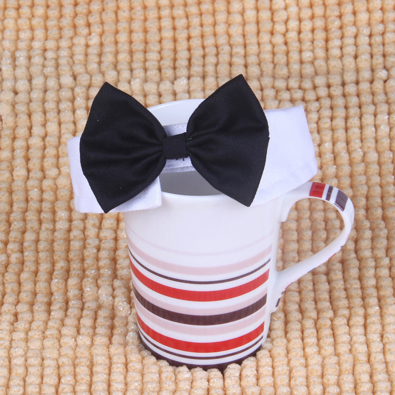 Formal Gentleman Cat Tuxedo Collar with Black Bow Tie - Classic White Dress Shirt Style