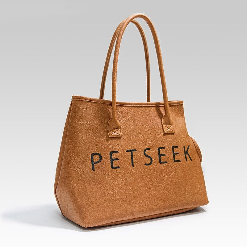 PETSEEK Designer Tote Pet Carrier - Premium Vegan Leather with Oxford Lining