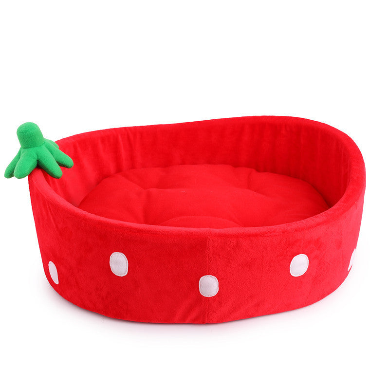 Adorable Strawberry Cat Bed - Plush Round Nest with Removable Cushion for Ultimate Cat Comfort