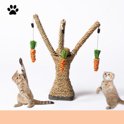 Carrot-Themed Cat Climbing Tree - Compact Scratching Post with Dangling Toy Carrots