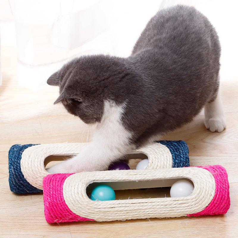 Interactive Sisal Ball Tunnel Toy - Multi-Level Cat Entertainment with Rolling Balls & Scratching Surface