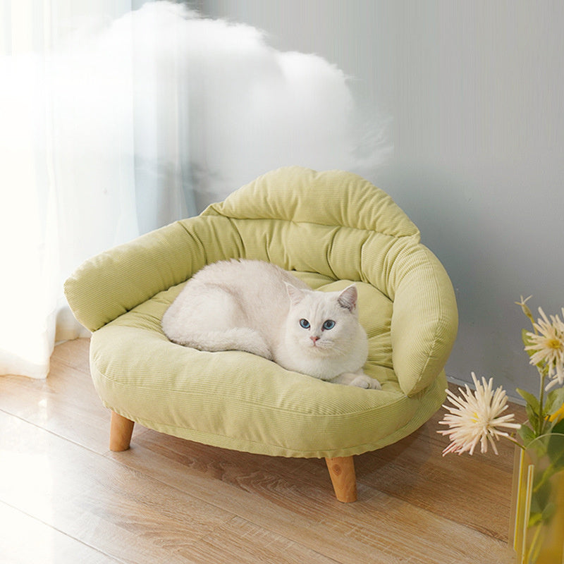 Elevated Cat Sofa Bed - Premium Wooden Pet Lounger with Plush Cushion
