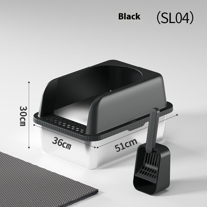Premium Double-Layer Stainless Steel Cat Litter Box with Insulation Pad & Multi-Function Scoop