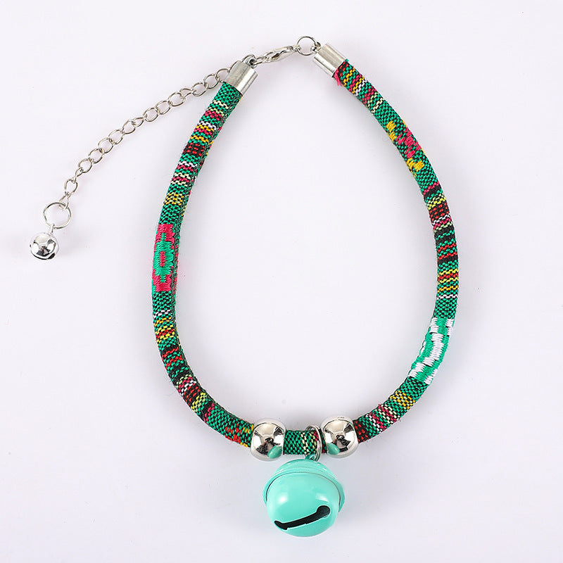 Boho Woven Cat Collar with Bell - Colorful Ethnic Pattern Adjustable Collar