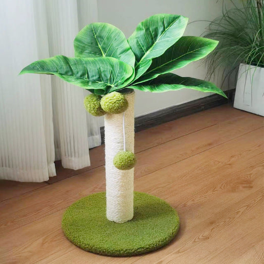 Tropical Paradise Cat Tree - Natural Sisal Scratching Post with Hanging Fruit Toys & Lush Foliage