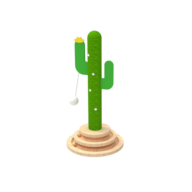 Cactus Cat Scratching Post - Multi-Level Solid Wood Tower with Interactive Toys