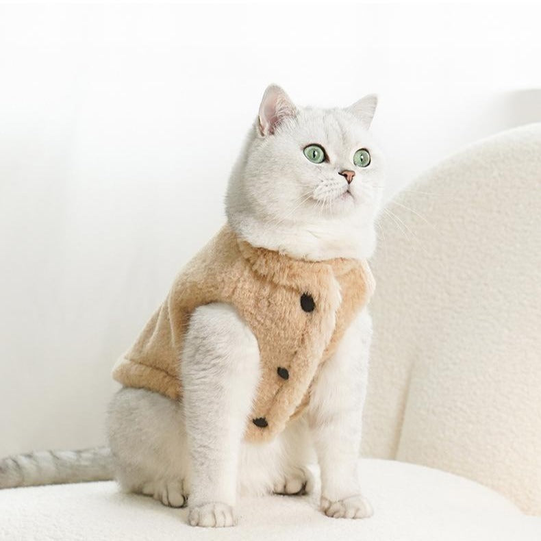 Plush Fleece-Lined Cat Vest - Anti-Static Warmth with Button-Front Design