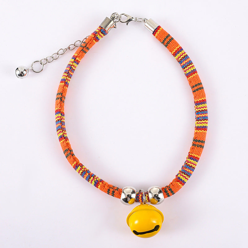 Boho Woven Cat Collar with Bell - Colorful Ethnic Pattern Adjustable Collar