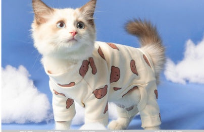 Four-Sleeve Striped Cat Outfit - Full Coverage Casual Wear with Bold Patterns