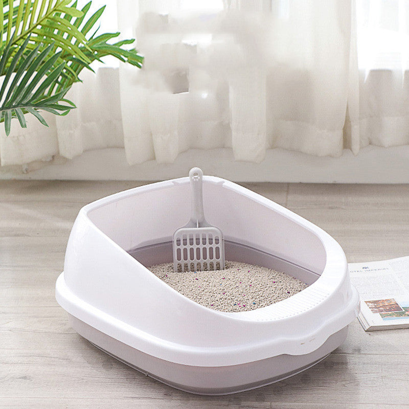 Semi-Enclosed Cat Litter Box - Large Size with Splash Guard & Easy-Clean Design