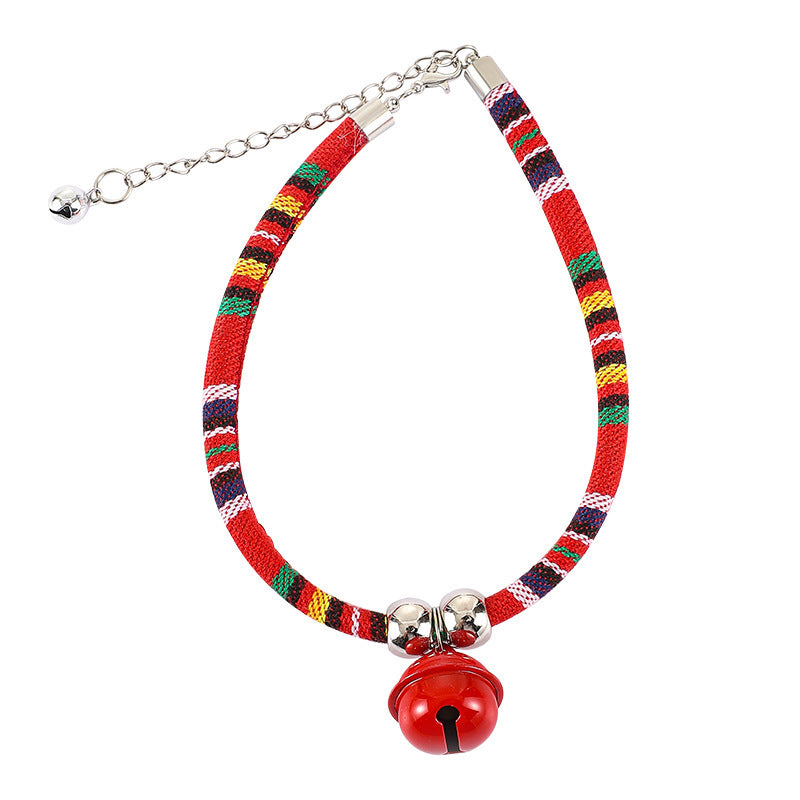 Boho Woven Cat Collar with Bell - Colorful Ethnic Pattern Adjustable Collar