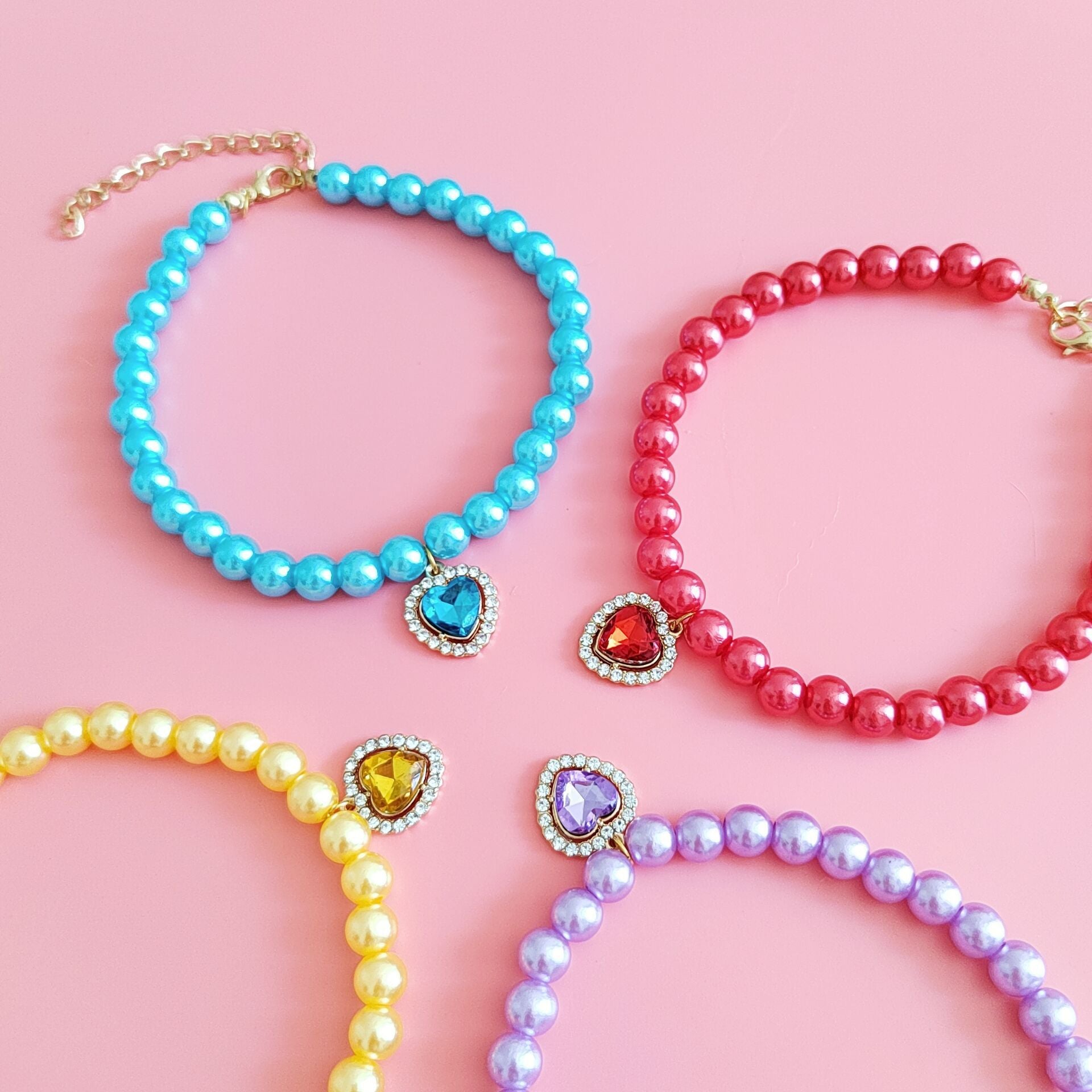 Luxury Pearl Cat Collar with Crystal Heart Pendant - Elegant Designer Collar in 4 Colors