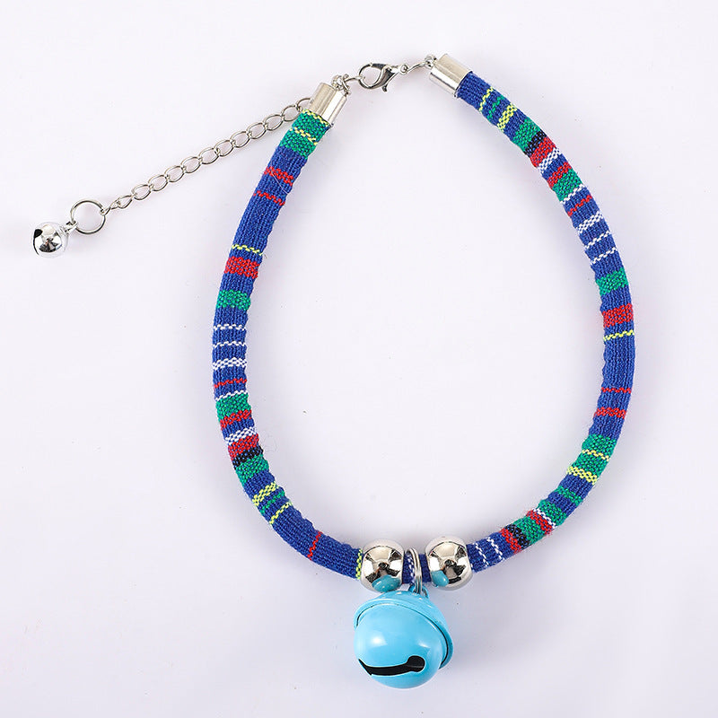 Boho Woven Cat Collar with Bell - Colorful Ethnic Pattern Adjustable Collar