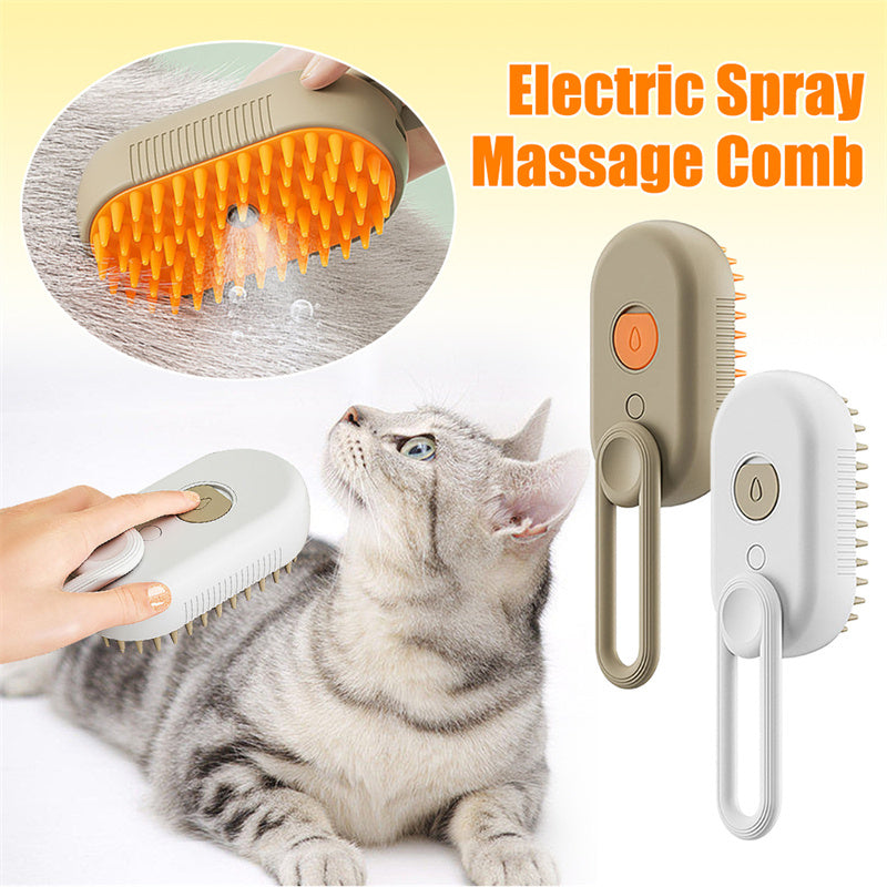 USB Rechargeable Steam Cat Grooming Brush - 3-in-1 Electric Deshedding & Massage Tool
