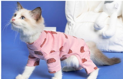 Four-Sleeve Striped Cat Outfit - Full Coverage Casual Wear with Bold Patterns