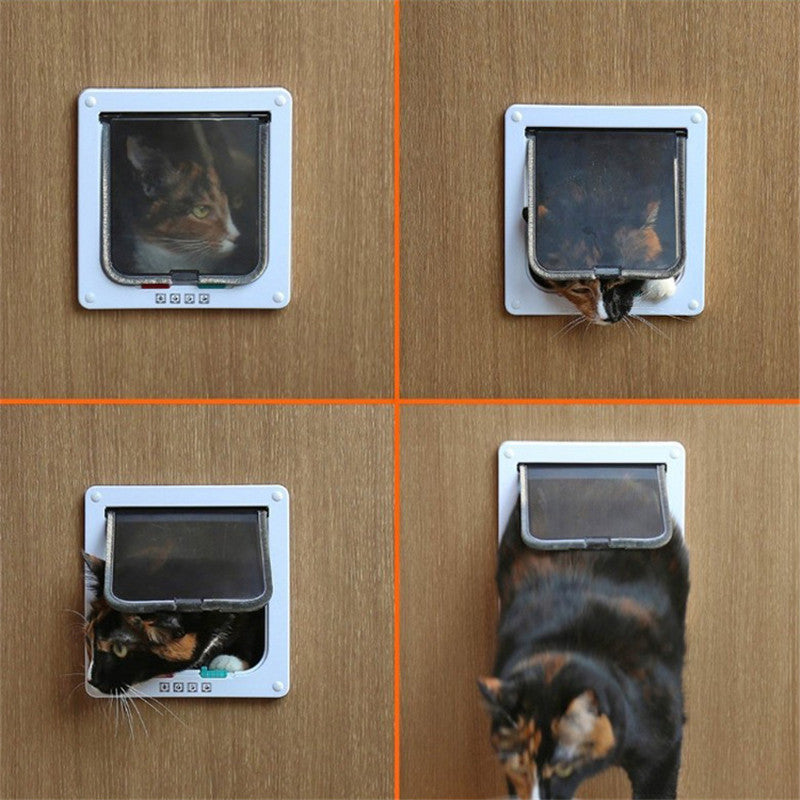 4-Way Locking Cat Door - Multiple Sizes Available (White & Brown)