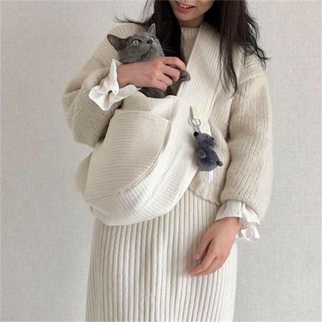 Canvas Cat Sling Carrier - Hands-Free Crossbody Pet Pouch