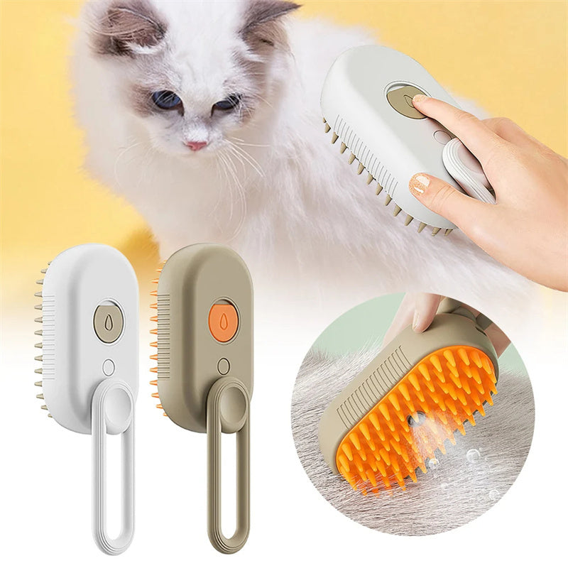 USB Rechargeable Steam Cat Grooming Brush - 3-in-1 Electric Deshedding & Massage Tool