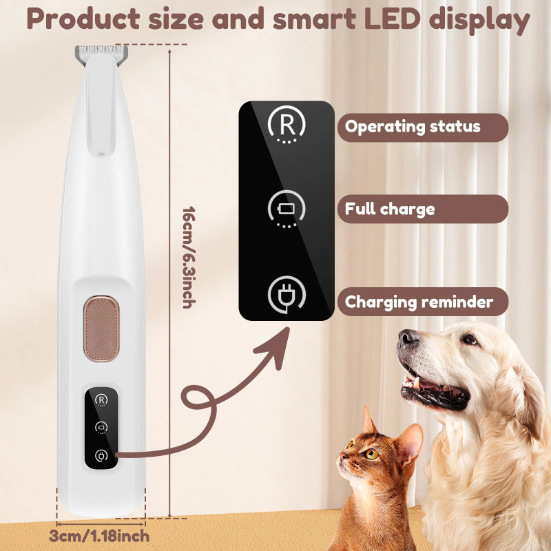 Professional Cat Paw & Precision Trimmer with LED Light - Cordless Pet Grooming Tool