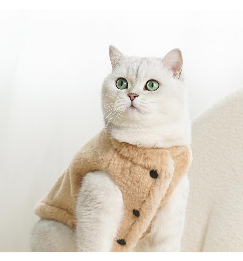 Plush Fleece-Lined Cat Vest - Anti-Static Warmth with Button-Front Design