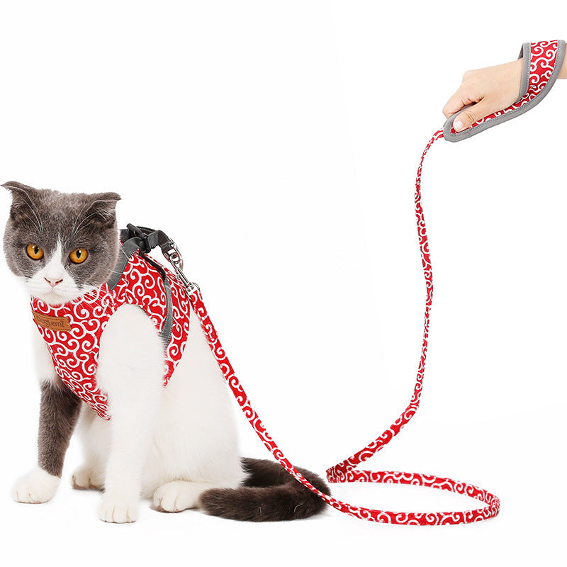 Japanese-Style Cat Vest Harness & Leash Set - Breathable Canvas with Ergonomic Design