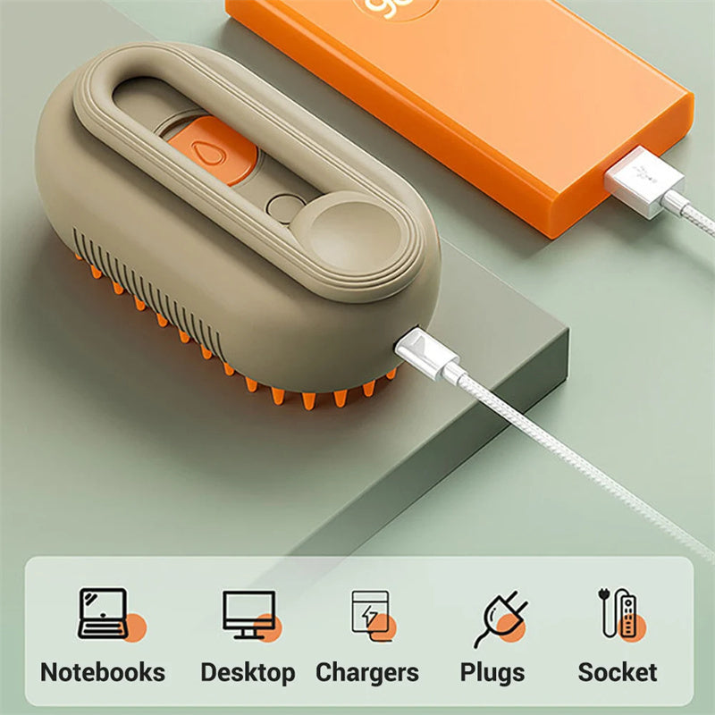 USB Rechargeable Steam Cat Grooming Brush - 3-in-1 Electric Deshedding & Massage Tool