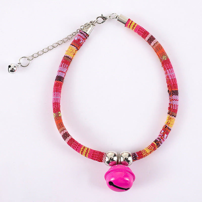 Boho Woven Cat Collar with Bell - Colorful Ethnic Pattern Adjustable Collar