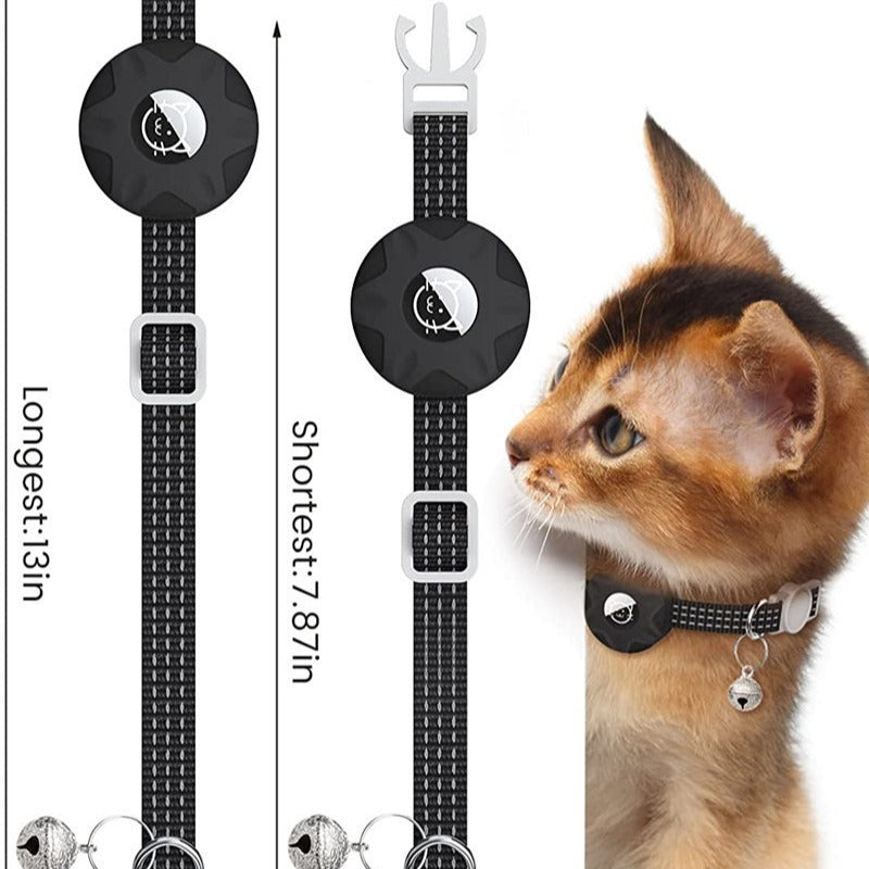 Reflective Cat Collar with AirTag Holder - Adjustable Safety Collar with Bell and Breakaway Buckle