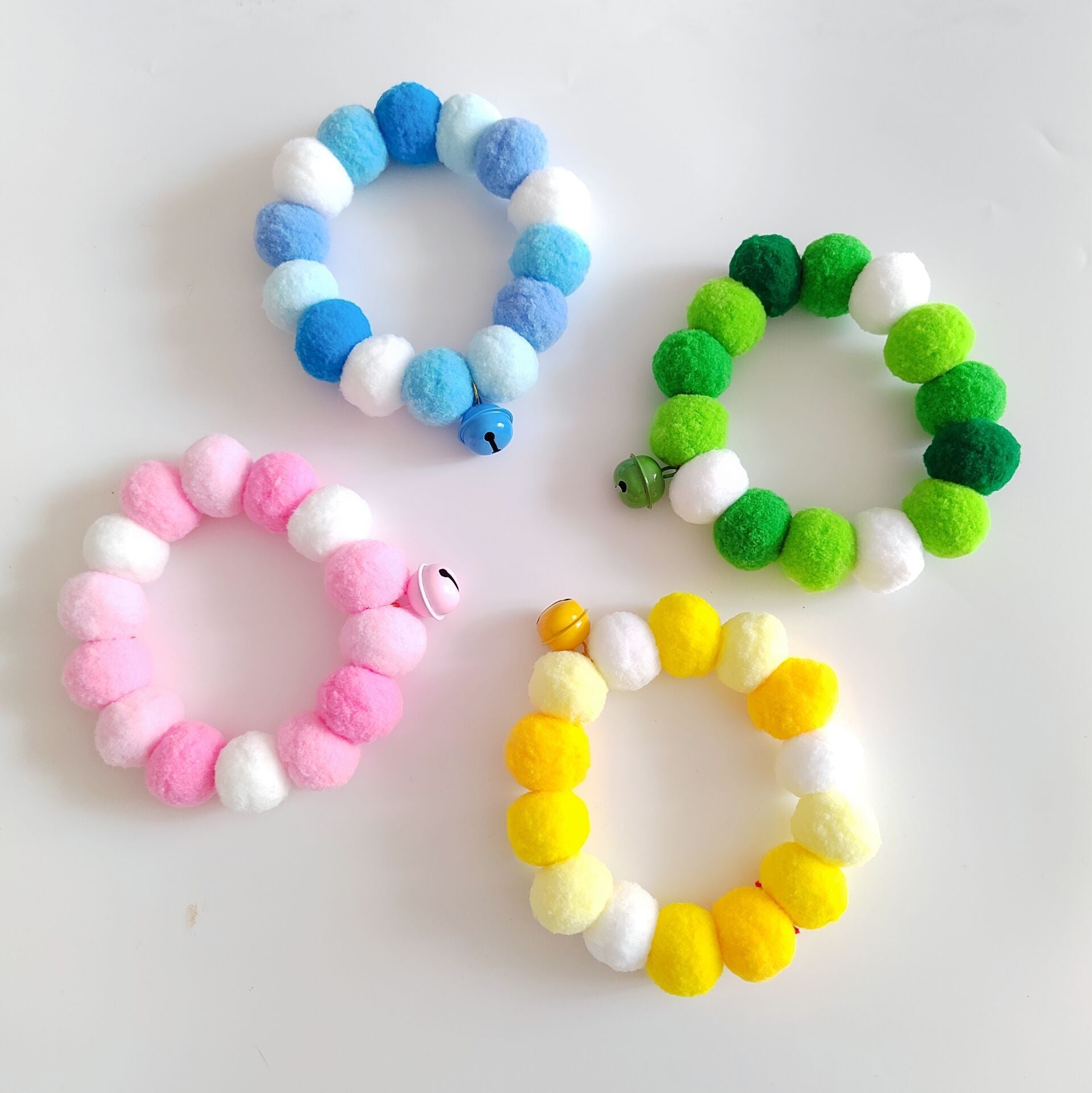 Adorable Pom Pom Cat Collar with Bell - Fluffy Gradient Color Party Collar
