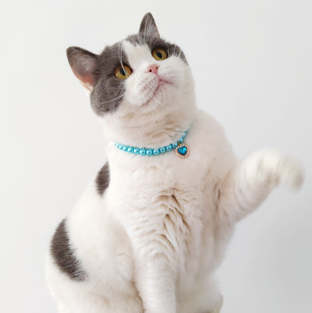 Luxury Pearl Cat Collar with Crystal Heart Pendant - Elegant Designer Collar in 4 Colors
