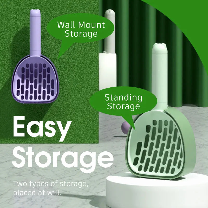 Smart Cat Litter Scoop with Hidden Bag Storage & Multi-Position Base - Wall Mount or Standing